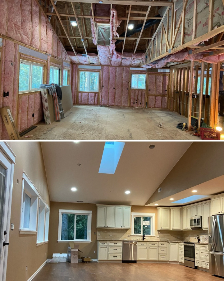 Before and after kitchen renovation - framing to finished